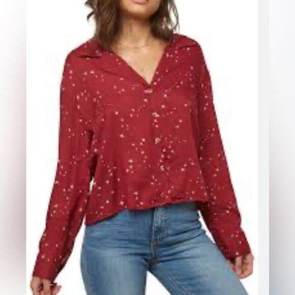 O'Neill Tops - O'Neill Women Size Small Ruby Red Drake Star Celestial Long Sleeve Button Up Top